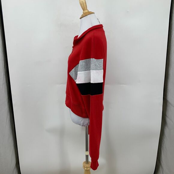 Lorna Jane Grandstand Sweater Womens M Red Colorblock Quarter Zip High Neck Crop - Picture 5 of 14